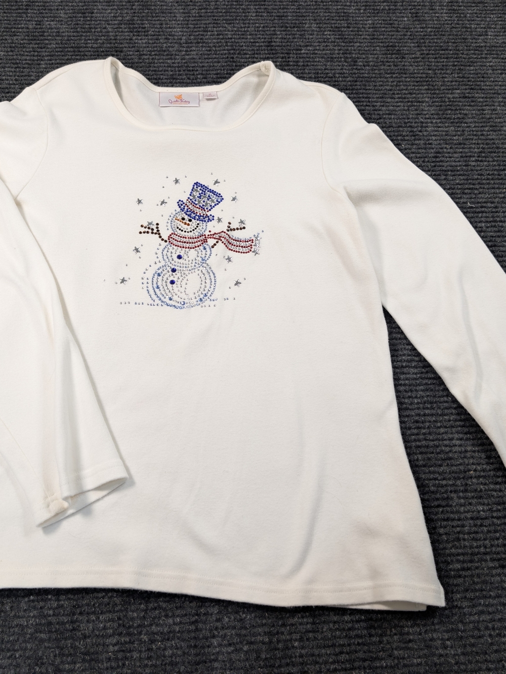 Quacker Factory Long-Sleeve Snowman Rhinestone Tee